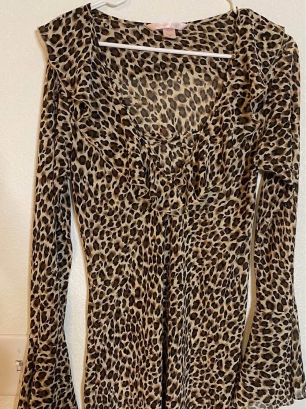 Vintage Victoria’s Secret Leopard Print Lingerie Dress Y2K Bell Sleeve Ruffle Co